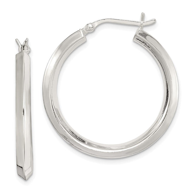 Sterling Silver Polished Knife Edge Round Hoop Earrings, 30 x 3mm