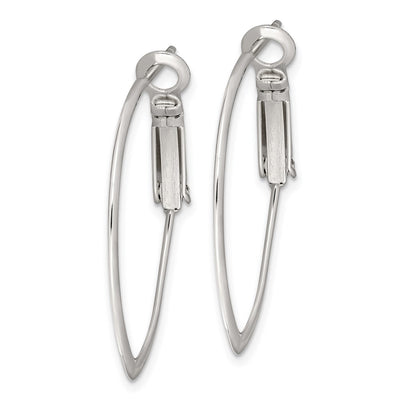 Sterling Silver Rhodium-plated Oval Omega Back Hoop Earrings, 31 x 1mm