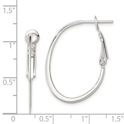 Sterling Silver Rhodium-plated Oval Omega Back Hoop Earrings, 31 x 1mm