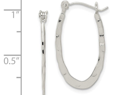 Sterling Silver Polished & Hammered Oval Hoop Earrings