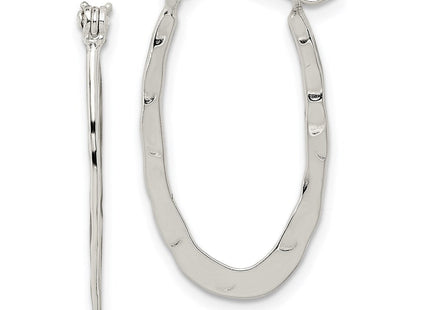 Sterling Silver Polished & Hammered Oval Hoop Earrings