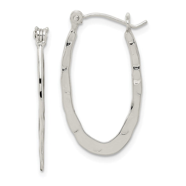 Sterling Silver Polished & Hammered Oval Hoop Earrings, 11 x 14mm