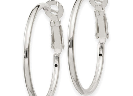 Sterling Silver Polished Omega Back Round Hoop Earrings