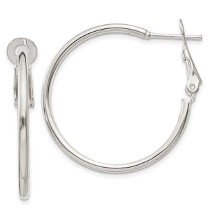 Sterling Silver Polished Omega Back Round Hoop Earrings