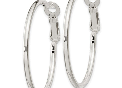 Sterling Silver Polished Omega Back Round Hoop Earrings (Style QE6634)