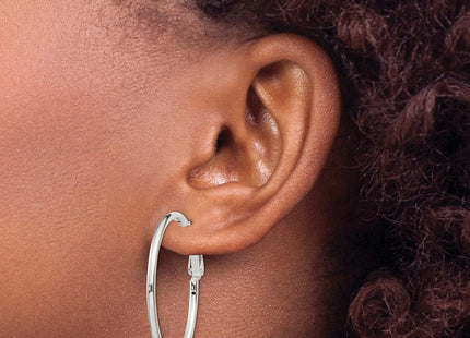 Sterling Silver Polished Omega Back Round Hoop Earrings (Style QE6634)