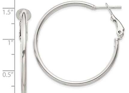 Sterling Silver Polished Omega Back Round Hoop Earrings (Style QE6634)