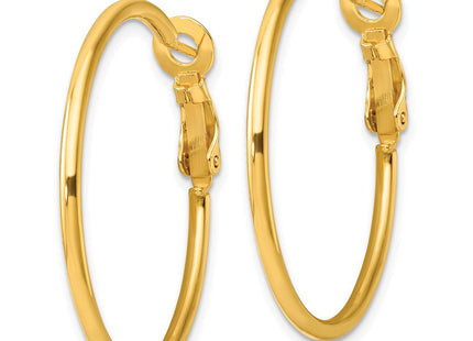 Sterling Silver Gold-tone Polished Omega Back Round Hoop Earrings (Style QE6634GP)