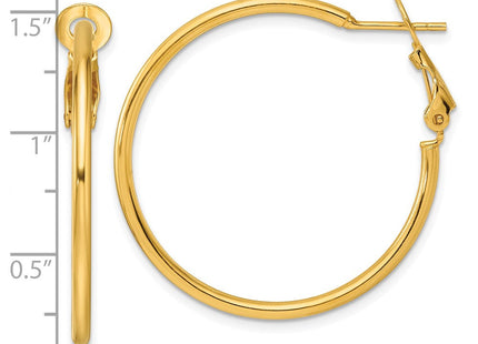 Sterling Silver Gold-tone Polished Omega Back Round Hoop Earrings (Style QE6634GP)