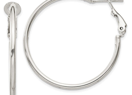 Sterling Silver Polished Omega Back Round Hoop Earrings (Style QE6634)