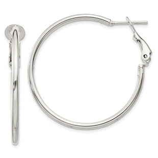 Sterling Silver Polished Omega Back Round Hoop Earrings (Style QE6634)