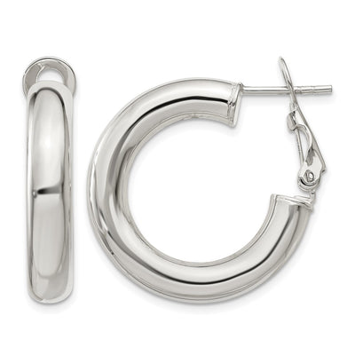 Sterling Silver Omega Back Hoop Earrings, 25 x 5mm