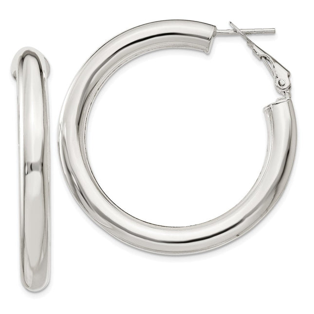 Sterling Silver Omega Back Hoop Earrings, 40 x 5mm