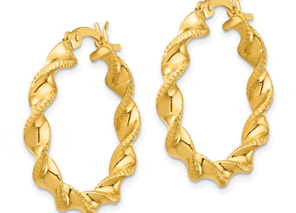 Sterling Silver Gold Flash Plated Patterned Twisted Hoop Earrings (Style QE6664)