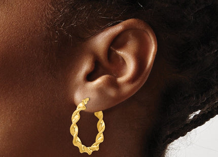 Sterling Silver Gold Flash Plated Patterned Twisted Hoop Earrings (Style QE6664)