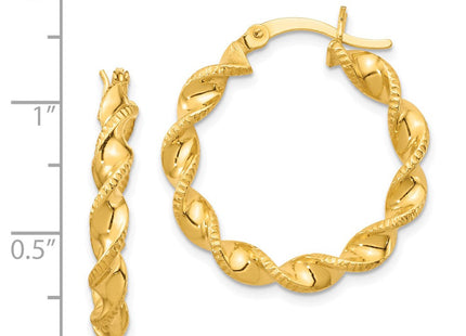 Sterling Silver Gold Flash Plated Patterned Twisted Hoop Earrings (Style QE6664)