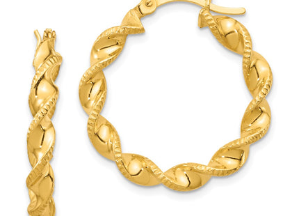 Sterling Silver Gold Flash Plated Patterned Twisted Hoop Earrings (Style QE6664)