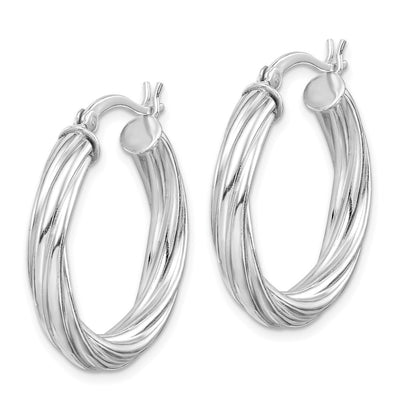Sterling Silver Rhodium-plated Twisted Hoop Earrings, 25 x 25mm