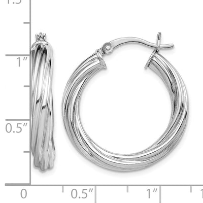 Sterling Silver Rhodium-plated Twisted Hoop Earrings, 25 x 25mm