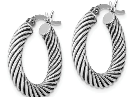 Sterling Silver Antiqued 3. Twisted Hoop Earrings, 20 x 3.25mm