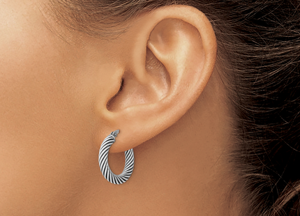 Sterling Silver Antiqued 3. Twisted Hoop Earrings, 20 x 3.25mm
