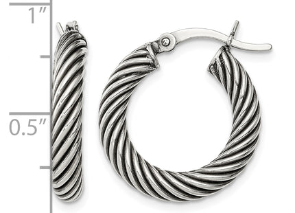 Sterling Silver Antiqued 3. Twisted Hoop Earrings, 20 x 3.25mm
