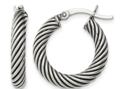Sterling Silver Antiqued 3. Twisted Hoop Earrings, 20 x 3.25mm