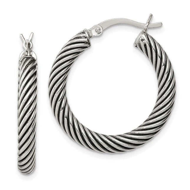 Sterling Silver Antiqued 3. Twisted Hoop Earrings, 30 x 3.25mm