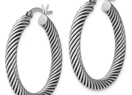 Sterling Silver Antiqued 3. Twisted Hoop Earrings, 30 x 3.25mm