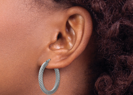 Sterling Silver Antiqued 3. Twisted Hoop Earrings, 30 x 3.25mm