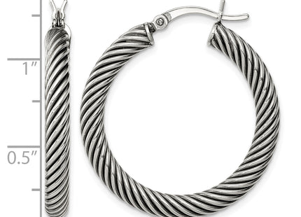 Sterling Silver Antiqued 3. Twisted Hoop Earrings, 30 x 3.25mm