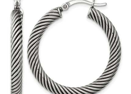 Sterling Silver Antiqued 3. Twisted Hoop Earrings, 30 x 3.25mm