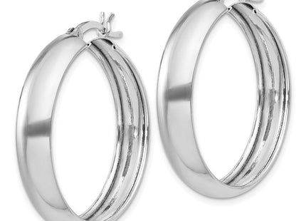 Sterling Silver Rhodium-plated Polished Hoop Earrings (Style QE6735)