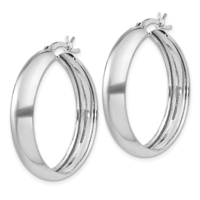 Sterling Silver Rhodium-plated Polished Hoop Earrings, 26 x 30mm