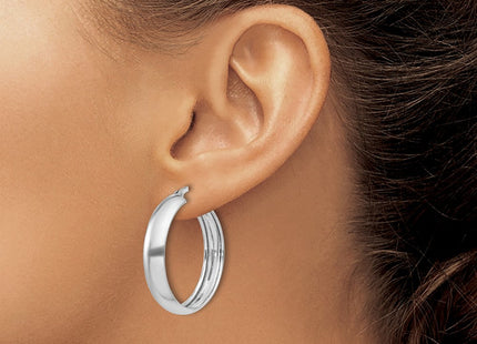 Sterling Silver Rhodium-plated Polished Hoop Earrings (Style QE6735)