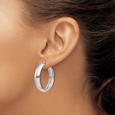 Sterling Silver Rhodium-plated Polished Hoop Earrings, 26 x 30mm