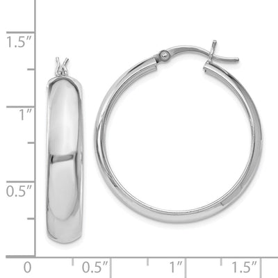 Sterling Silver Rhodium-plated Polished Hoop Earrings, 26 x 30mm