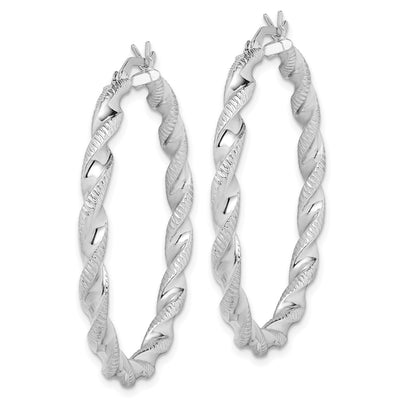 Sterling Silver Rhodium Plated Twisted Hoop Earrings, 40 x 3.5mm
