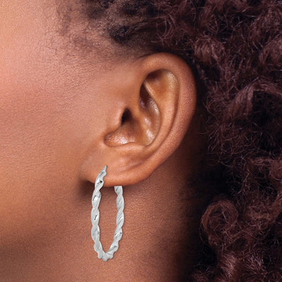 Sterling Silver Rhodium Plated Twisted Hoop Earrings, 40 x 3.5mm