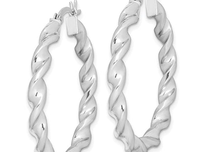 Sterling Silver Rhodium Plated Twisted 3. Hoop Earrings (Style QE6758)