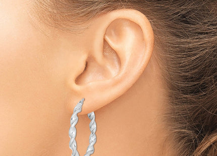 Sterling Silver Rhodium Plated Twisted 3. Hoop Earrings (Style QE6758)