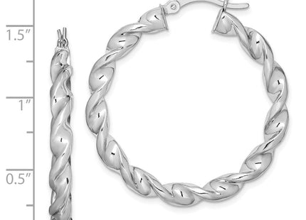 Sterling Silver Rhodium Plated Twisted 3. Hoop Earrings (Style QE6758)