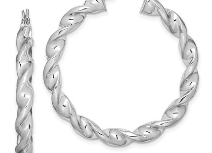 Sterling Silver Rhodium Plated Twisted 3. Hoop Earrings (Style QE6758)