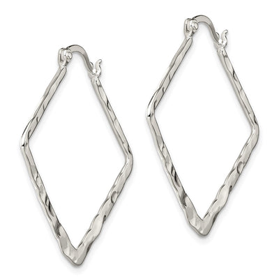 Sterling Silver Rhod-pltd Polished/Hammered Square Hoop Earrings