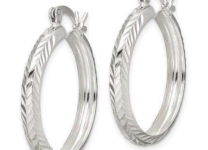 Sterling Silver Polished Diamond-Cut Round Hoop Earrings