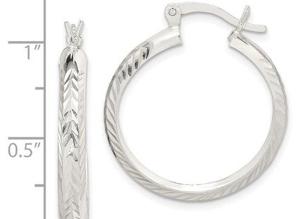 Sterling Silver Polished Diamond-Cut Round Hoop Earrings