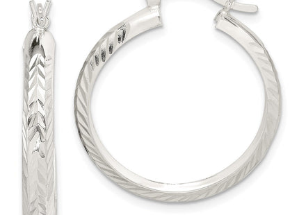 Sterling Silver Polished Diamond-Cut Round Hoop Earrings