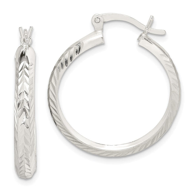 Sterling Silver Polished Diamond-Cut Round Hoop Earrings, 20 x 5mm