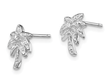 Sterling Silver Rhodium-plated CZ Palm Tree Post Earrings (Style QE6876)
