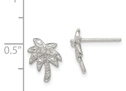Sterling Silver Rhodium-plated CZ Palm Tree Post Earrings (Style QE6876)
